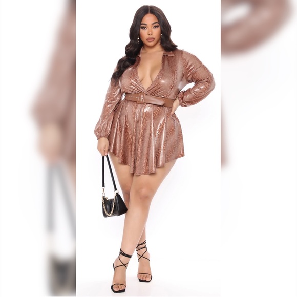 Fashion Nova Tinsley Faux Snakeskin Romper sz 1X in Camel NWT - Picture 2 of 8